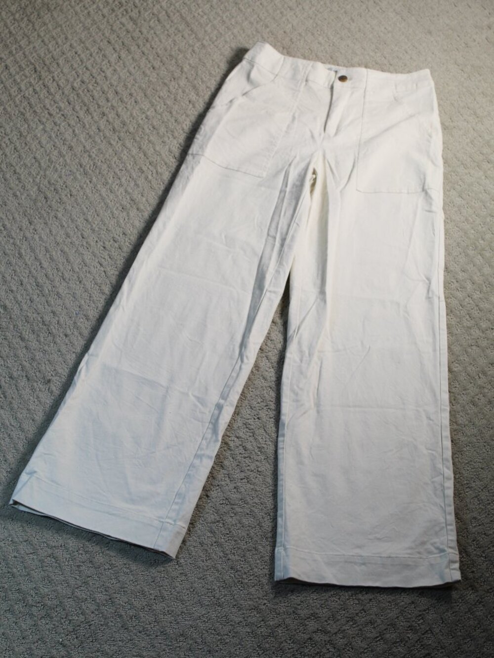 Nili Lotan Size 4 Cream Twill Flat Pockets Wide Leg Pants